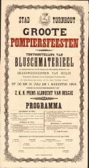 "Stad Turnhout. Groote pompiersfeesten tentoonstelling van bluschmatrieel (…) 30 en 31 juli 1 augustus", affiche
