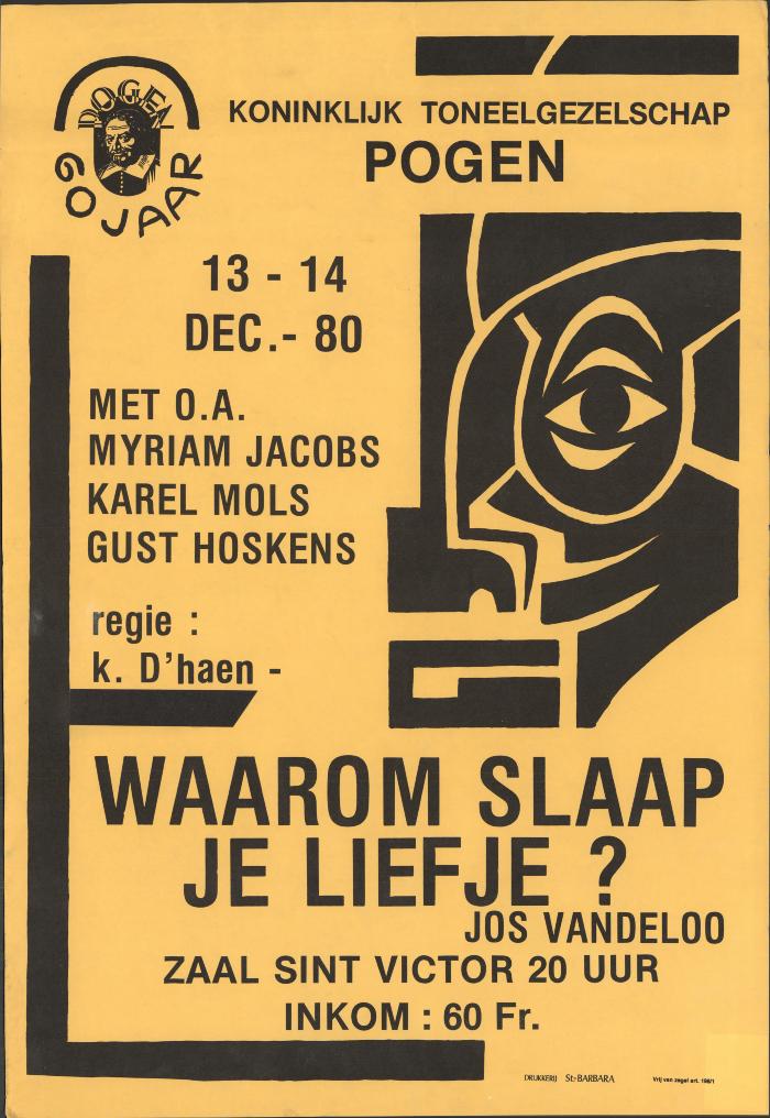 "Waarom slaap je liefje?  (…) 13-14 december 1980", affiche
