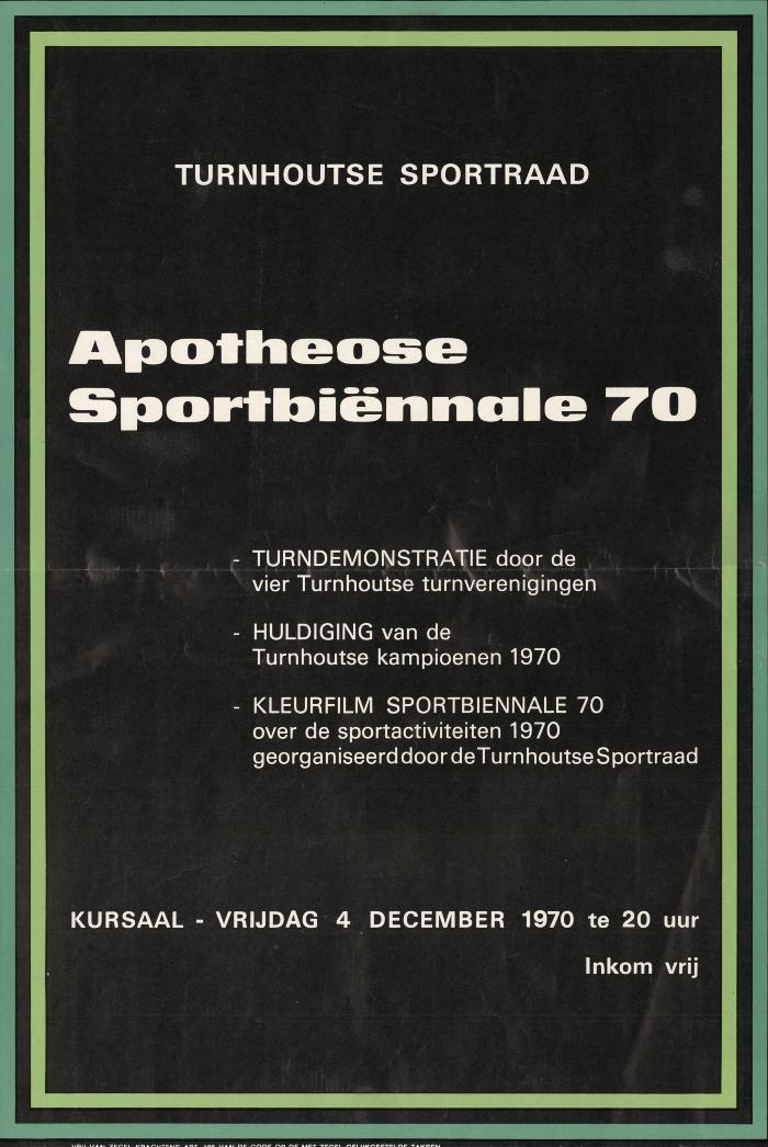 "Apotheose Sportbiënnale 70 (…) vrijdag 4 december 1970", affiche

