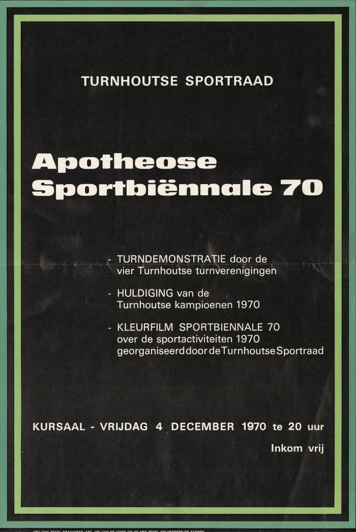 "Apotheose Sportbiënnale 70 (…) vrijdag 4 december 1970", affiche
