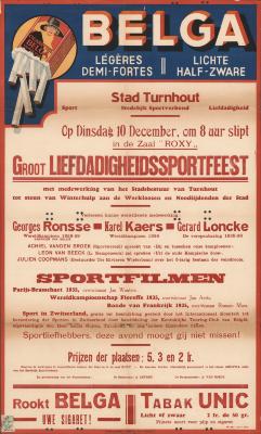 "Stad Turnhout, Groot liefdadigheidssportfeest (…) dinsdag 10 december", affiche
