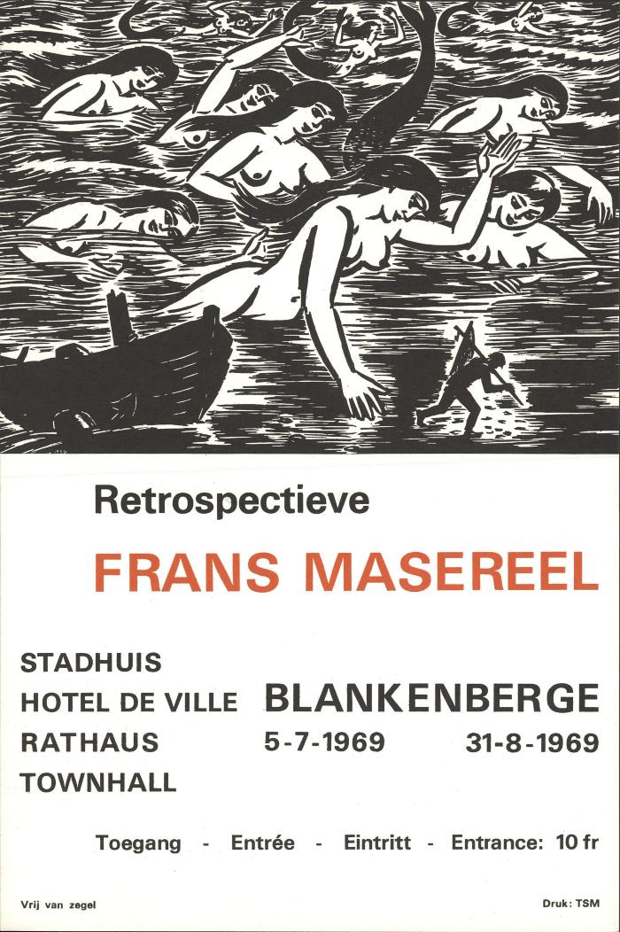 "Retrospectieve Frans Masereel (…) 5 juli 1969 tot 31 augustus 1969", affiche, klein formaat

