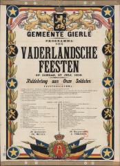 "Gemeente Gierle Programma der Vaderlandsche feesten op zondag 27 juli 1919", affiche
