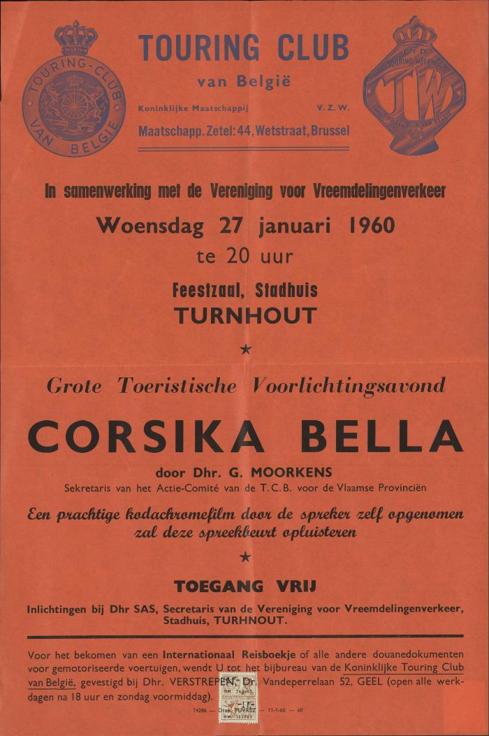 "Grote toeristische voorlichtingsavond Corsika Bella", affiche
