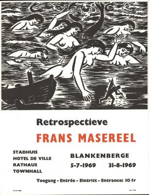 "Retrospectieve Frans Masereel (…) 5 juli 1969 tot 31 augustus 1969", affiche
