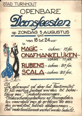 "Openbare dansfeesten (…) zondag 5 augustus 1945", affiche
