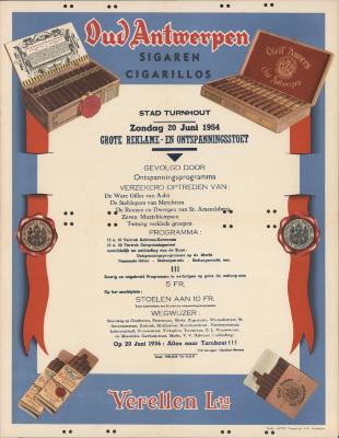 "Stad Turnhout. Grote reklame- en ontspanningsstoet (…) zondag 20 juni 1954", affiche
