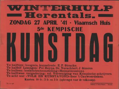 "Winterhulp Herentals, 5 de kunstdag (…) zondag27 april 1941", affiche
