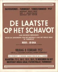 "Davidsfonds - Turnhout - toneeltornooi De laatste op het schavot (…) vrijdag 8 februari 1957", affiche
