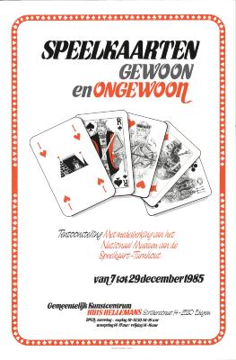 "Speelkaarten gewoon en ongewoon (…) van 7 tot 29 december 1985", affiche
