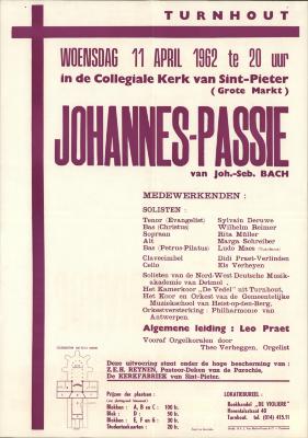 "Johannes-passie in de collegiale Kerk van Sint-Pieter (…) woensdag 11 april 1962", affiche
