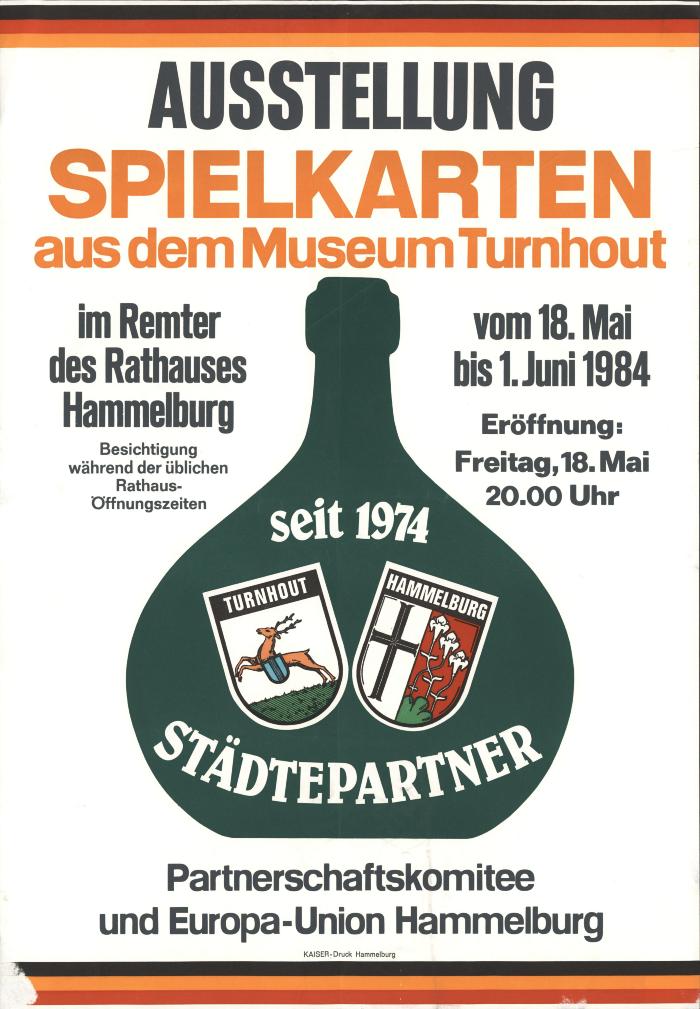 "Ausstellung Spielkarten aus dem Museum Turnhout in Hammelburg (…) 1 juni 1984", affiche
