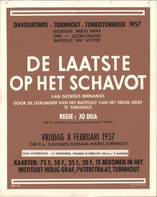 "Davidsfonds - Turnhout - toneeltornooi De laatste op het schavot (…) vrijdag 8 februari 1957", affiche

