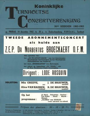 "Seizoen 1963-1961. Tweede abonnementsconcert Siegerland Orchester (…) donderdag 20 februari 1964", affiche

