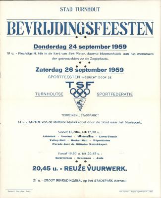 "Stad Turnhout. Bevrijdingsfeesten (…) donderdag 24 september 1959", affiche

