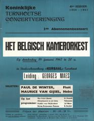 "Seizoen 1966-1967. 3de  abonnementsconcert Het Belgische kamerorkest (…) donderdag 19 januari 1967", affiche
