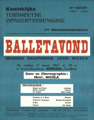 "Seizoen 1966-1967. 5de  abonnementsconcert Balletavond (…) vrijdag 17 maart 1967", affiche

