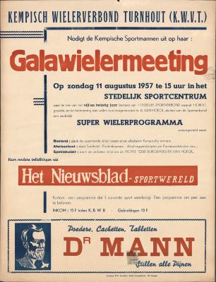 "Galawielermeeting (…) zondag 11 augustus 1957", affiche
