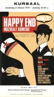 "Kursaal Happy end muzikale komedie (…) donderdag 6 februari 1975", affiche
