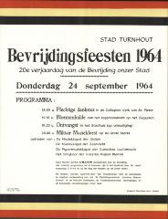 "Stad Turnhout. Bevrijdingsfeesten 20e verjaardag van de bevrijding onzer stad  (…) donderdag 24 september 1964", affiche
