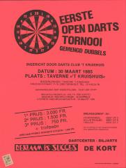 "Eerste open darts tornooi gemend dubbel (…) 30 maart 1985", affiche
