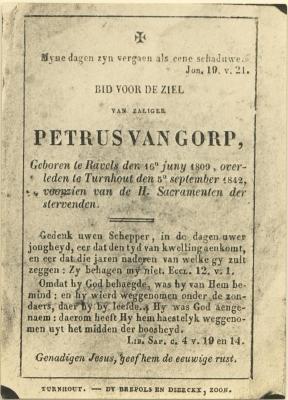 Petrus Van Gorp (Klein Peerke) - Doodsprentje