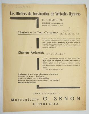 Catalogus: "Les ateliers de Construction de Véhicules Agraires: G. Compère, Gembes (Luxembourg)"