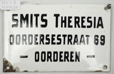 eigenaarsplaatje: "Smits Theresia, Oordersestraat 69, - Oorderen - "