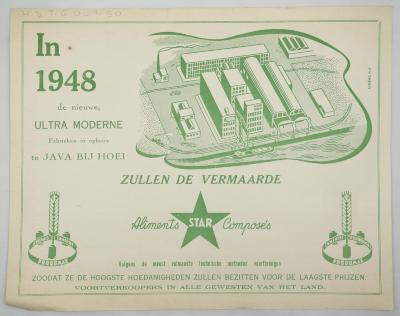 Catalogus: "In 1948: de nieuw, ultra moderne fabrieken in opbouw te java bij Hoei. ZULLEN DE VERMAARDE aliments star composés"