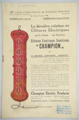 Catalogus: "28me salon international de machines agricoles (grand palais du centenaire)", Clôtures Electriques Combineés "CHAMPION"