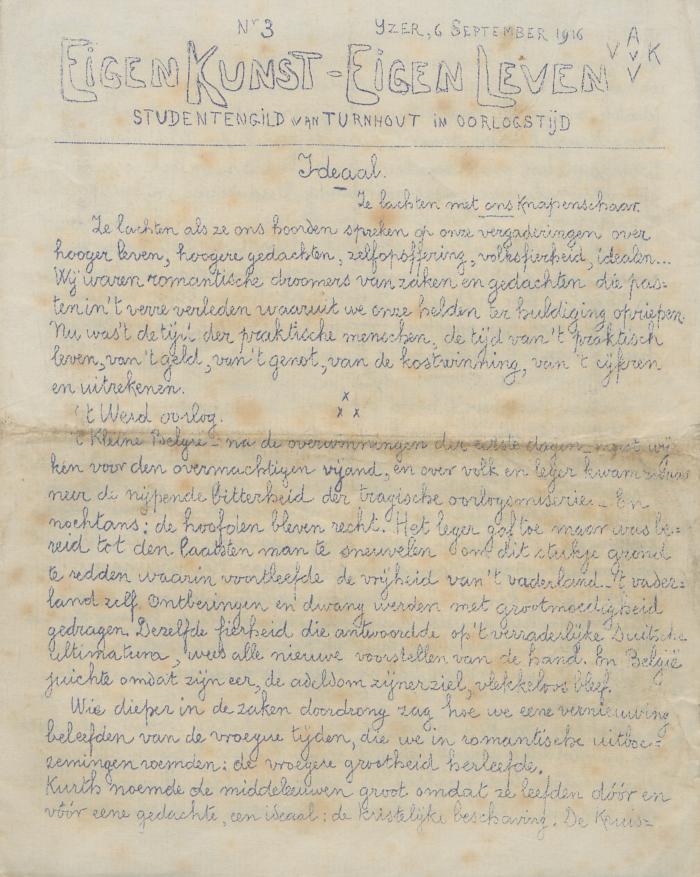 Eigen Kunst - Eigen Leven. Studentengild van Turnhout in oorlogstijd. 6 september 1916