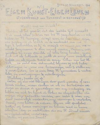 Eigen Kunst - Eigen Leven. Studentengild van Turnhout in oorlogstijd. 3 november 1916
