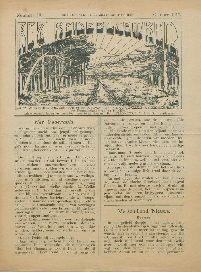 Het Heidebloemken. Brecht-Hoogstraten. nr 10. Oktober 1917