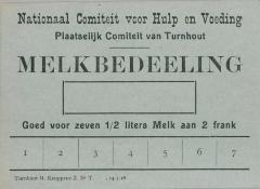 Noodgeld van het Nationaal comiteit voor hulp en voeding - Plaatselijk comiteit van Turnhout  voor melk.