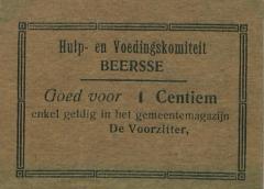 Noodgeld tijdens de Eerste Wereldoorlog uitgegeven door het Hulp- en voedingskomiteit Beerse.