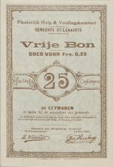 Noodgeld tijdens de Eerste Wereldoorlog uitgegeven door het Plaatselijk hulp- en voedingskomiteit - Gemeente Sint-Lenaarts.
