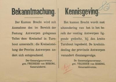 Bekanntmachung - Kenisgeving 15 maart 1915