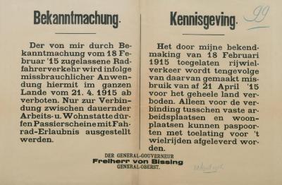 Bekanntmachung - Kennisgeving 20 april 1915