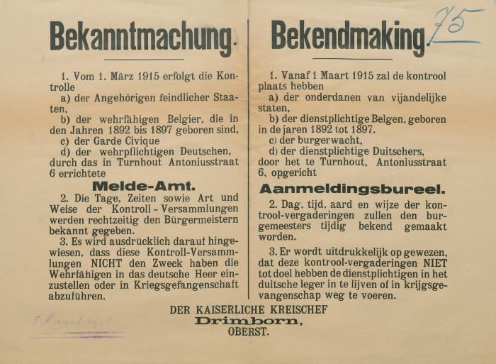 Bekanntmachung - Bekendmaking 5 maart 1915