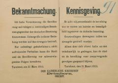 Bekanntmachung - Kennisgeving 21 maart 1915