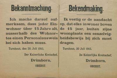 Bekanntmachung - Bekendmaking 20 juli 1915