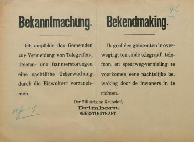 Bekanntmachung - Bekendmaking 22 januari 1915