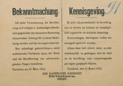 Bekanntmachung - Kennisgeving 21 maart 1915