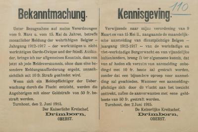 Bekanntmachung - Kennisgeving 2 juni 1915