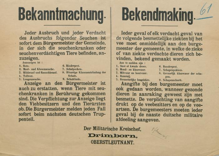 Bekanntmachung - Bekendmaking 8 februari 1915
