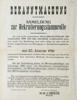 Bekanntmachung 19 januari 1916