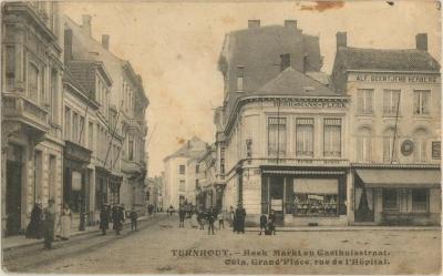 Turnhout. Hoek Markt en Gasthuisstraat. Coin, Grand'Place, rue de l'Hôpital