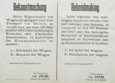 Bekanntmachung - Bekendmaking 13 september 1917