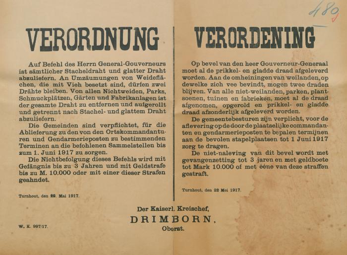 Verordenung - Verordening 22 mei 1917
