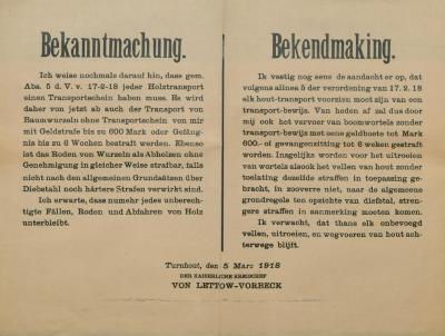 Bekanntmachung - Bekendmaking 5 maart 1918